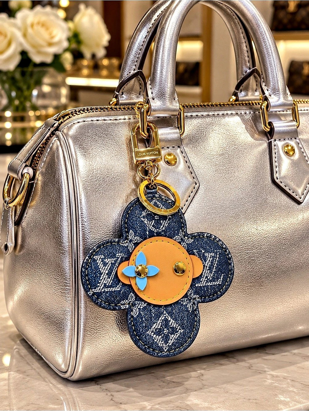Keychain Monogram Denim Bag Charm